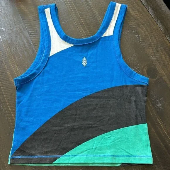 NWOT Free People Basic Tank Varsity Blue Color Black Cotton Green Movement Gym - Picture 9 of 11